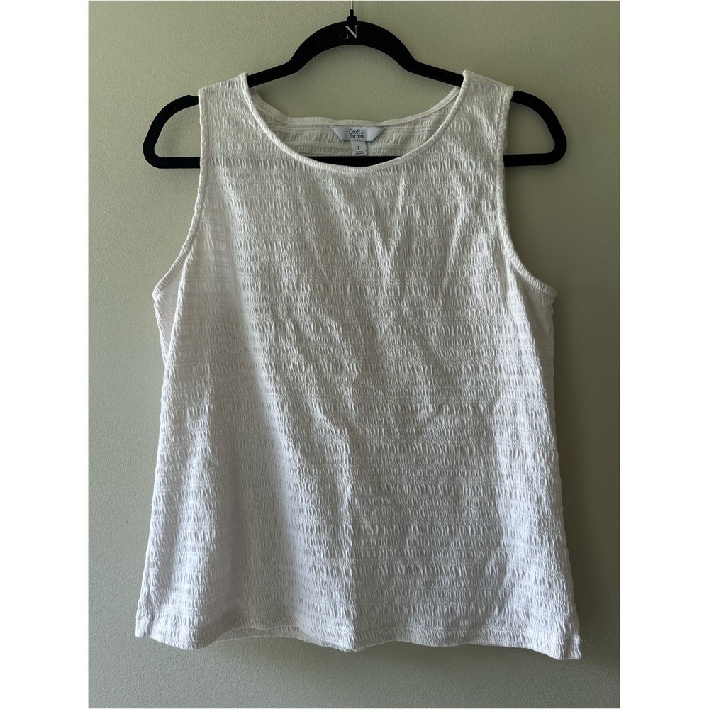 Coastal Minimalist Croft & Barrow Tank Top L White Textured Sleeveless Stripe